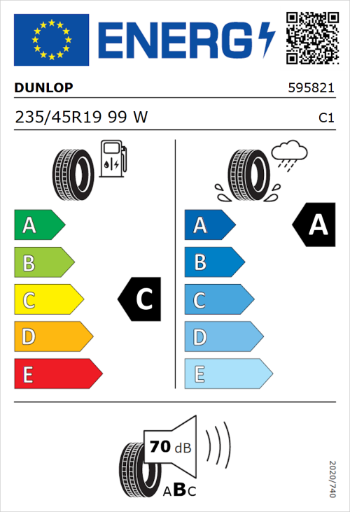 Tyre Label for Dunlop Sportmaxx RT 2 SUV 235/45R19 99W